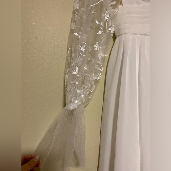 Boho Long Sleeve Wedding Dress Lace Appliqués Size 6 - Picture 9 of 12